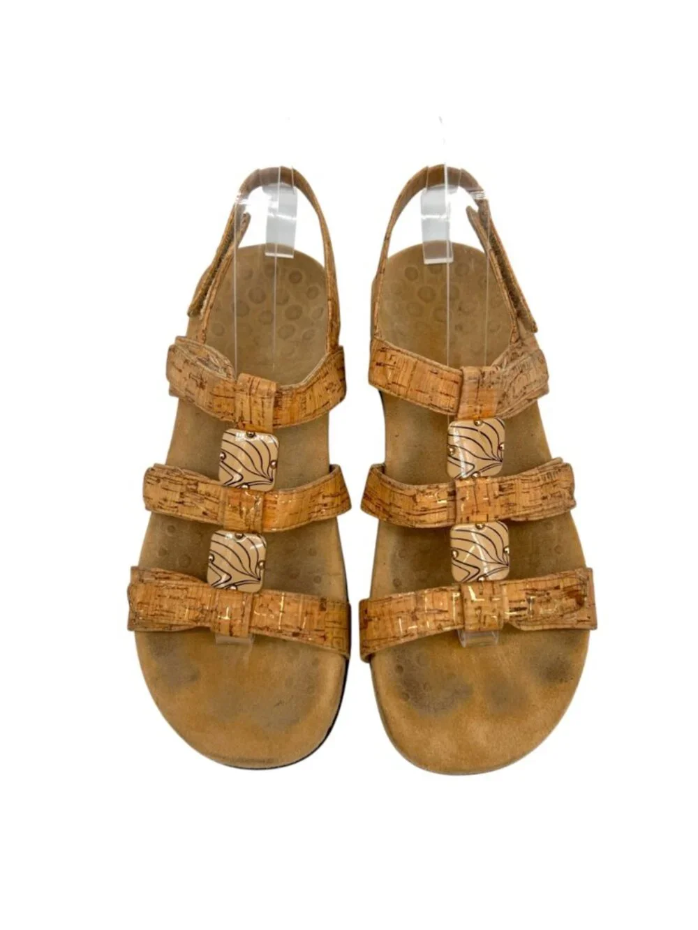 Vionic Amber Boho Strappy Embellished Cork Sandals Size 7 Slingback Orthotic